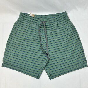 PrAna XL Green Striped Hemp Shorts Drawstring Waist 8" Inseam Mens NWT